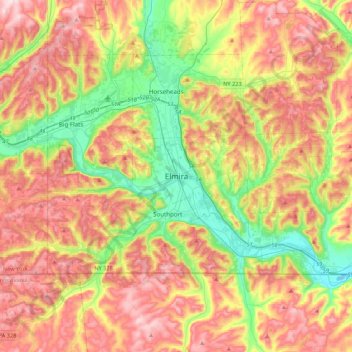 Carte topographique Elmira, altitude, relief