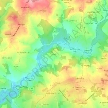 Carte topographique Bret, altitude, relief