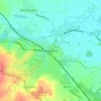 Carte topographique Handsacre, altitude, relief