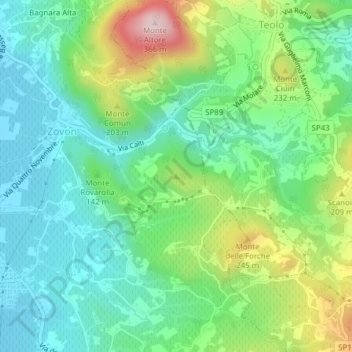 Carte topographique Campolongo, altitude, relief