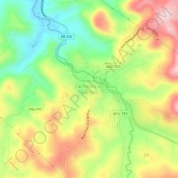 Carte topographique Cachoeira do Campo, altitude, relief