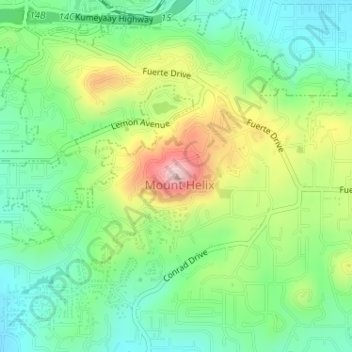 Carte topographique Mount Helix, altitude, relief