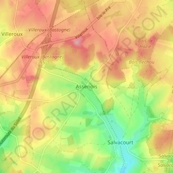 Carte topographique Assenois, altitude, relief