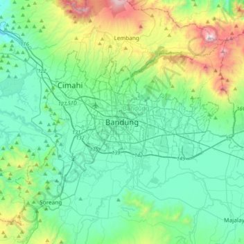 Carte topographique Bandung, altitude, relief