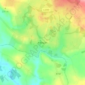Carte topographique Kiltegan, altitude, relief