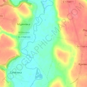 Carte topographique Яблоновка, altitude, relief