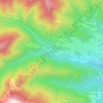 Carte topographique Borgata Sangonetto, altitude, relief