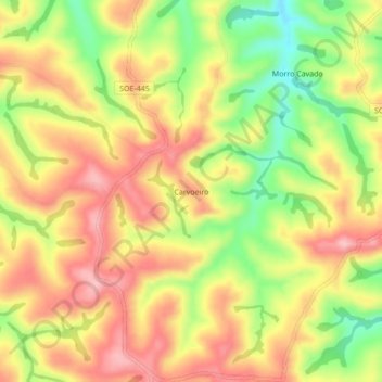 Carte topographique Carvoeiro, altitude, relief