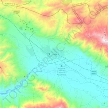Carte topographique Erzincan, altitude, relief