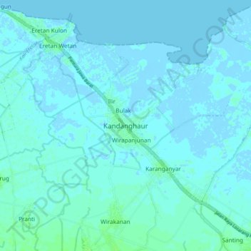 Carte topographique Kandanghaur, altitude, relief