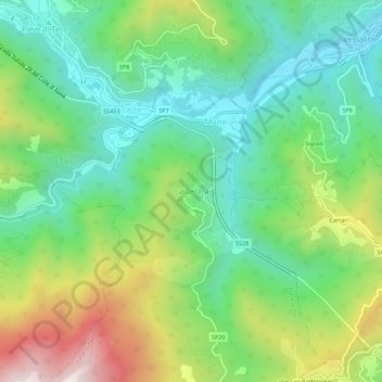 Carte topographique Calderara, altitude, relief