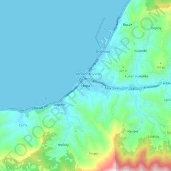 Carte topographique Hopa, altitude, relief