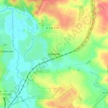 Carte topographique Shpaniv, altitude, relief