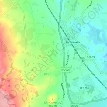 Carte topographique Lower Hengoed, altitude, relief