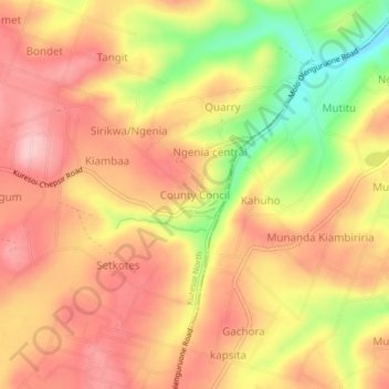 Carte topographique County Concil, altitude, relief