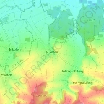 Carte topographique Allkofen, altitude, relief