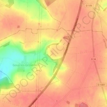 Carte topographique Mont à Lièvres, altitude, relief