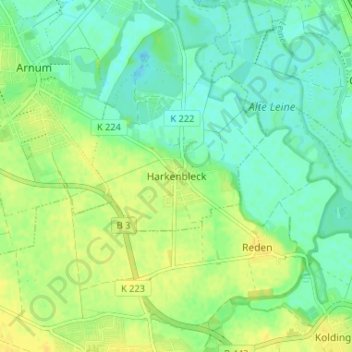 Carte topographique Harkenbleck, altitude, relief