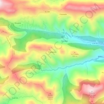 Carte topographique Priédamu, altitude, relief