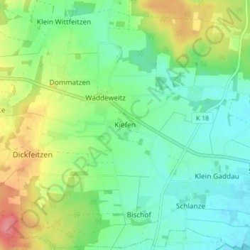 Carte topographique Kiefen, altitude, relief