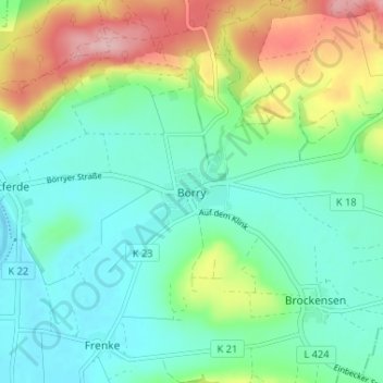 Carte topographique Börry, altitude, relief