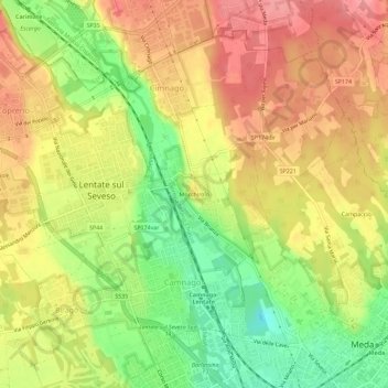 Carte topographique Mocchirolo, altitude, relief