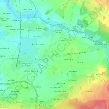 Carte topographique Le Coudrai, altitude, relief