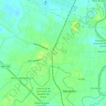 Carte topographique El Tejar, altitude, relief