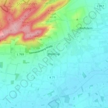 Carte topographique Westrup, altitude, relief