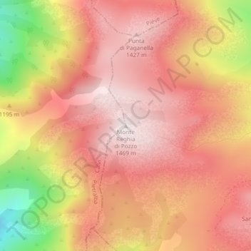 Carte topographique Monte Reghia di Pozzo, altitude, relief