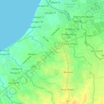 Carte topographique Santa Cruz, altitude, relief
