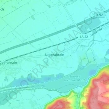 Carte topographique Unterahrain, altitude, relief