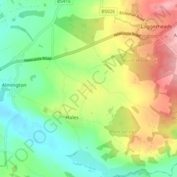 Carte topographique Blore, altitude, relief