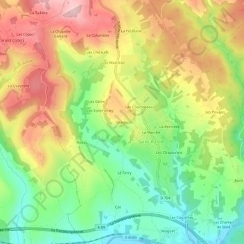 Carte topographique Bravey, altitude, relief