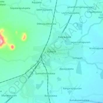 Carte topographique Bobbili, altitude, relief