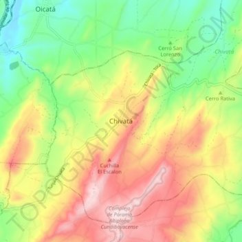 Carte topographique Chivatá, altitude, relief