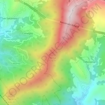 Carte topographique Monte Incisa, altitude, relief
