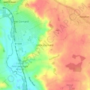 Carte topographique Little Cornard, altitude, relief