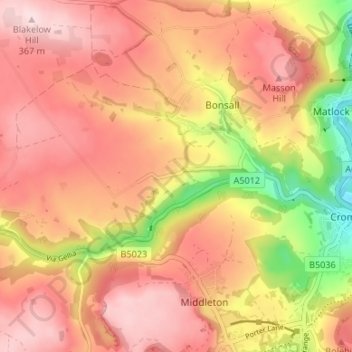 Carte topographique Slaley, altitude, relief