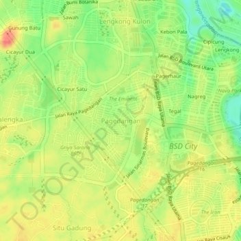 Carte topographique Pagedangan, altitude, relief