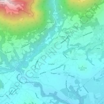 Carte topographique Soranzen, altitude, relief