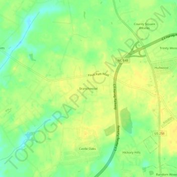 Carte topographique Branchwood, altitude, relief