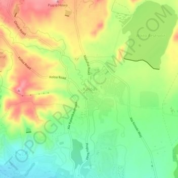 Carte topographique Koloa, altitude, relief