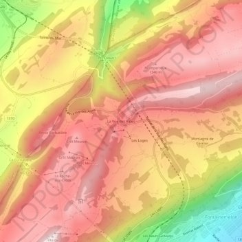 Carte topographique La Vue des Alpes, altitude, relief