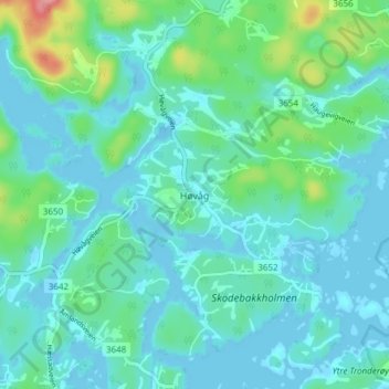 Carte topographique Høvåg, altitude, relief