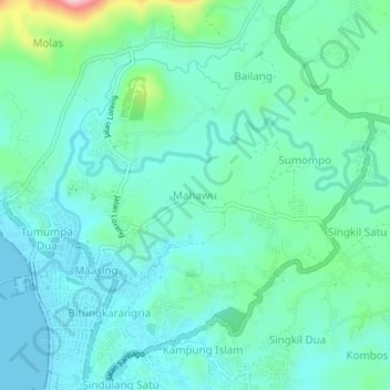 Carte topographique Mahawu, altitude, relief
