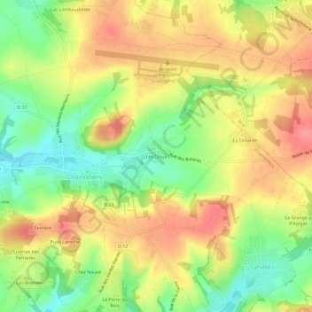 Carte topographique Les Cloux, altitude, relief