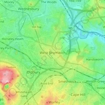 Carte topographique West Bromwich, altitude, relief