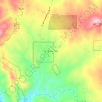 Carte topographique Ponderosa Park, altitude, relief