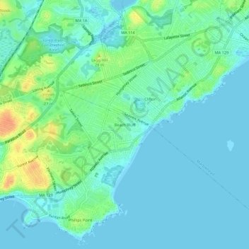 Carte topographique Beach Bluff, altitude, relief